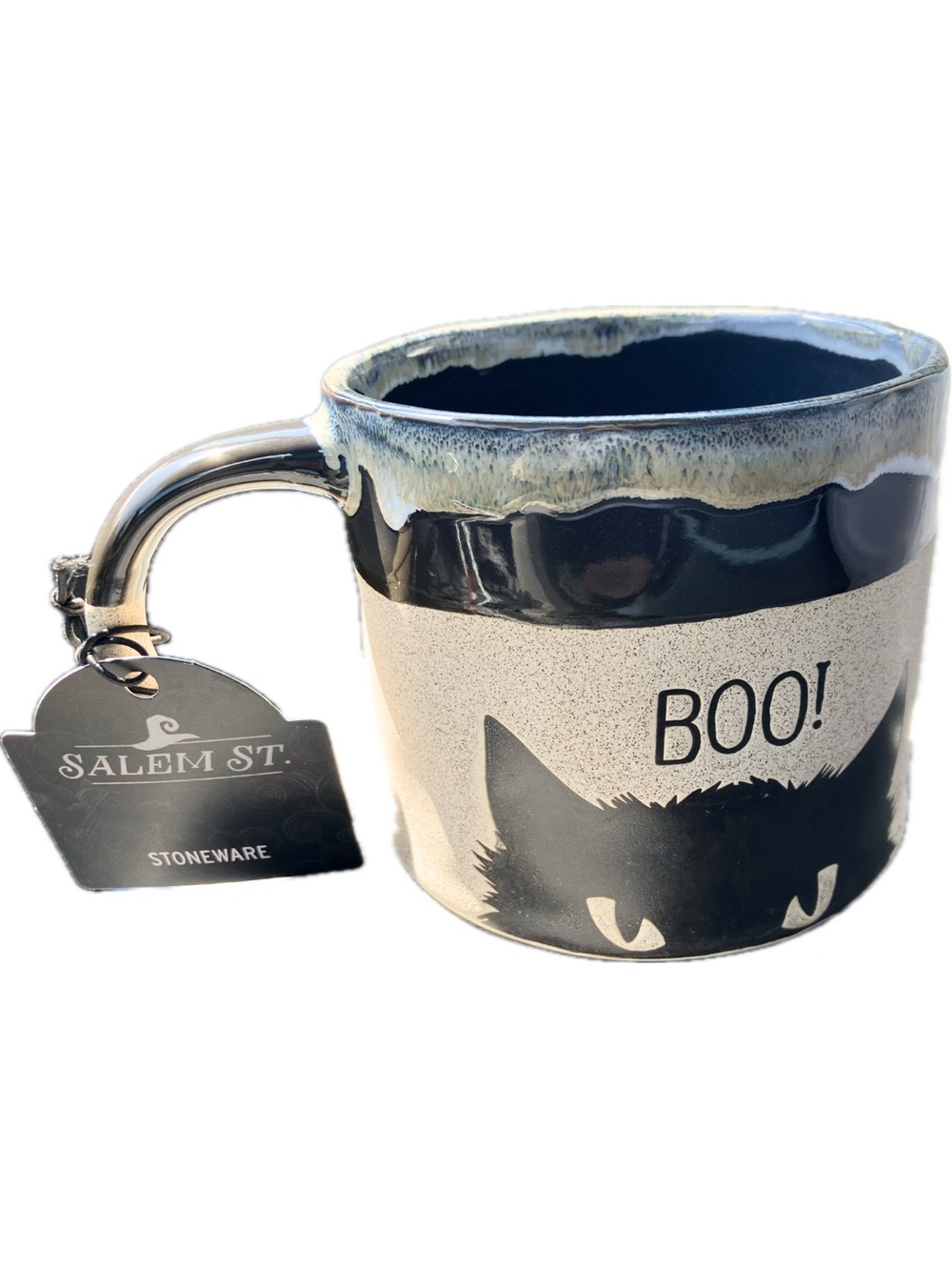 Salem St Halloween "BOO!" Black Cat Stoneware Mug NWT